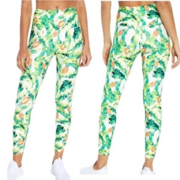 Wildfox Women Size S Green Yellow High Rise Novelty Palm Pinapple NEW Leggings - Picture 3 of 15